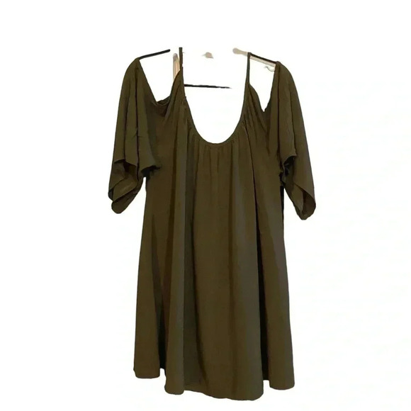 Solitaire Swim Cold Shoulder Swimsuit CoverUp Size S Olive Green w Embroidery - Picture 4 of 8